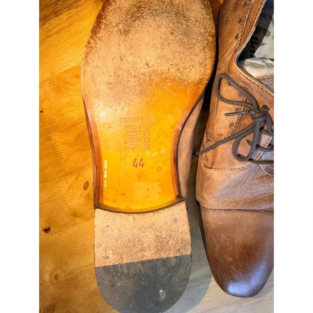 Bata Mens Italian Leather Cap Toe Oxfords Cognac Brown Dress Shoes EU 44